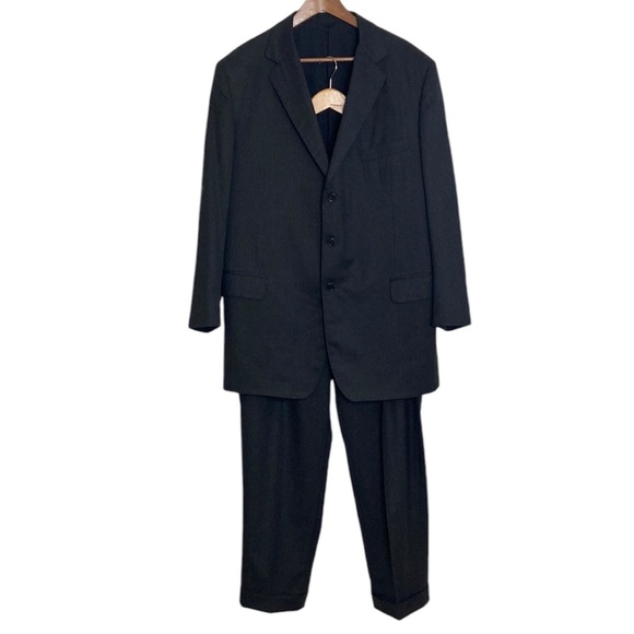 Bespoke Harry Rosen Suit Mens 46 Dark Gray Two Piece Blazer Pants Vintage Custom - Picture 2 of 16